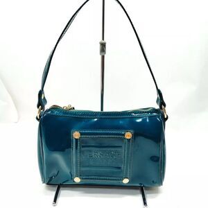 Auth Versace Jeans Emerald Green Patent Leather Mini Shoulder Bag